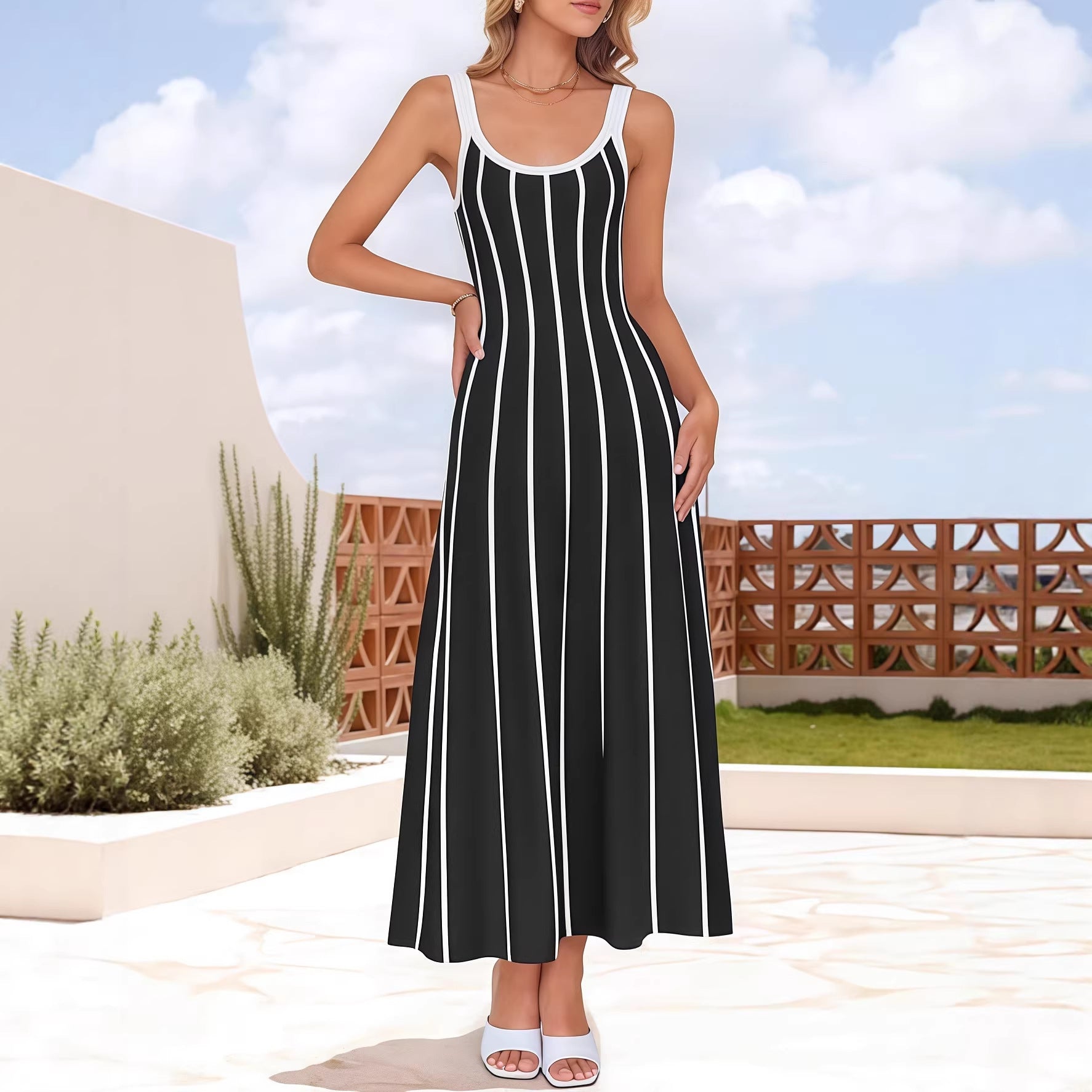 Womens Striped Slip Dress