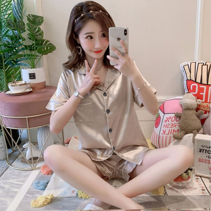 Women's Satin Stretch Pajama Short-Sleeve Set
