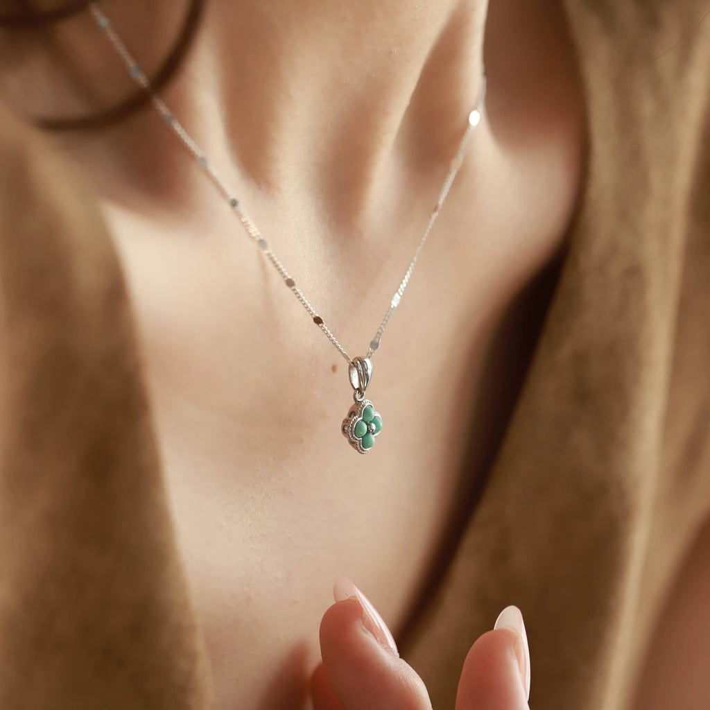 1 Piece 999 Sterling Silver Turquoise Clover Necklace, Fresh & Elegant, Perfect For Daily, Dating & Gifting, Ideal Valentine's Gift