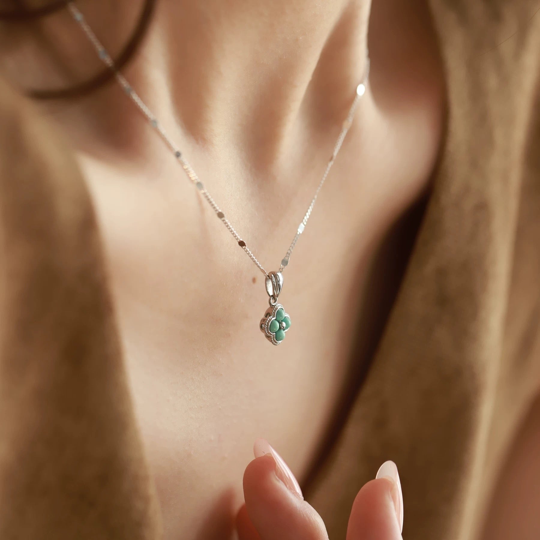 1 Piece 999 Sterling Silver Turquoise Clover Necklace, Fresh & Elegant, Perfect For Daily, Dating & Gifting, Ideal Valentine's Gift
