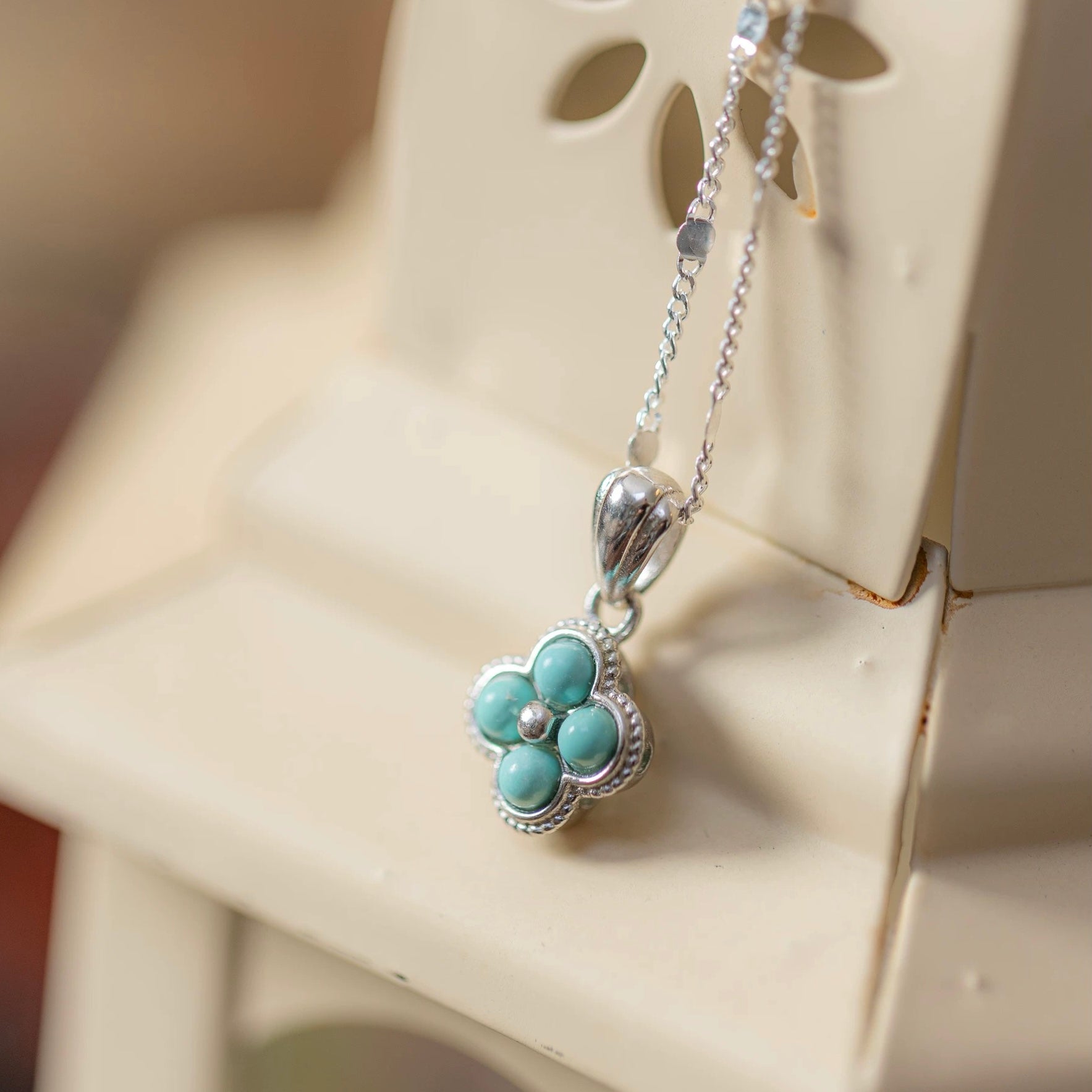 1 Piece 999 Sterling Silver Turquoise Clover Necklace, Fresh & Elegant, Perfect For Daily, Dating & Gifting, Ideal Valentine's Gift