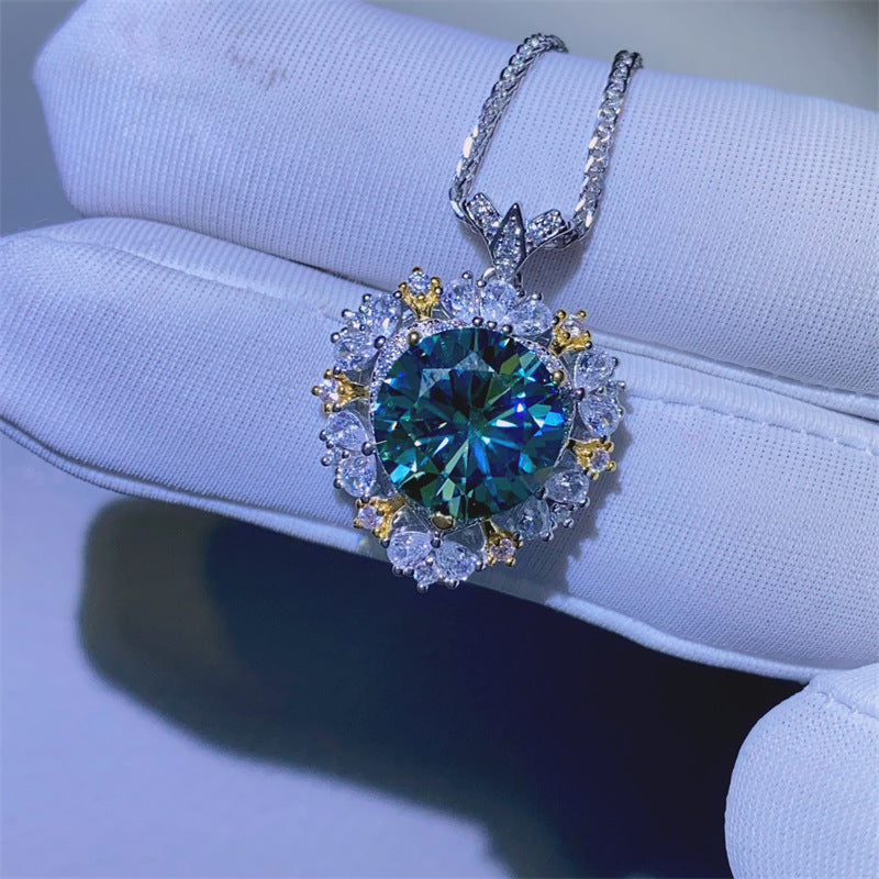 Green Moissanite Pendant S925 Sterling Silver Necklace