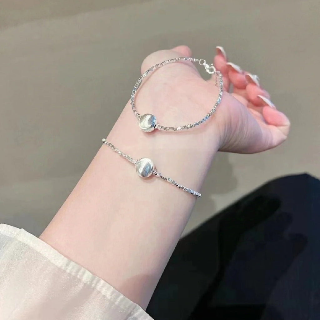 1Pc S999 Pure Silver Cat Eye Broken Bead Bracelet, Minimalist Elegant Style, Perfect For Daily Wear & Gifting