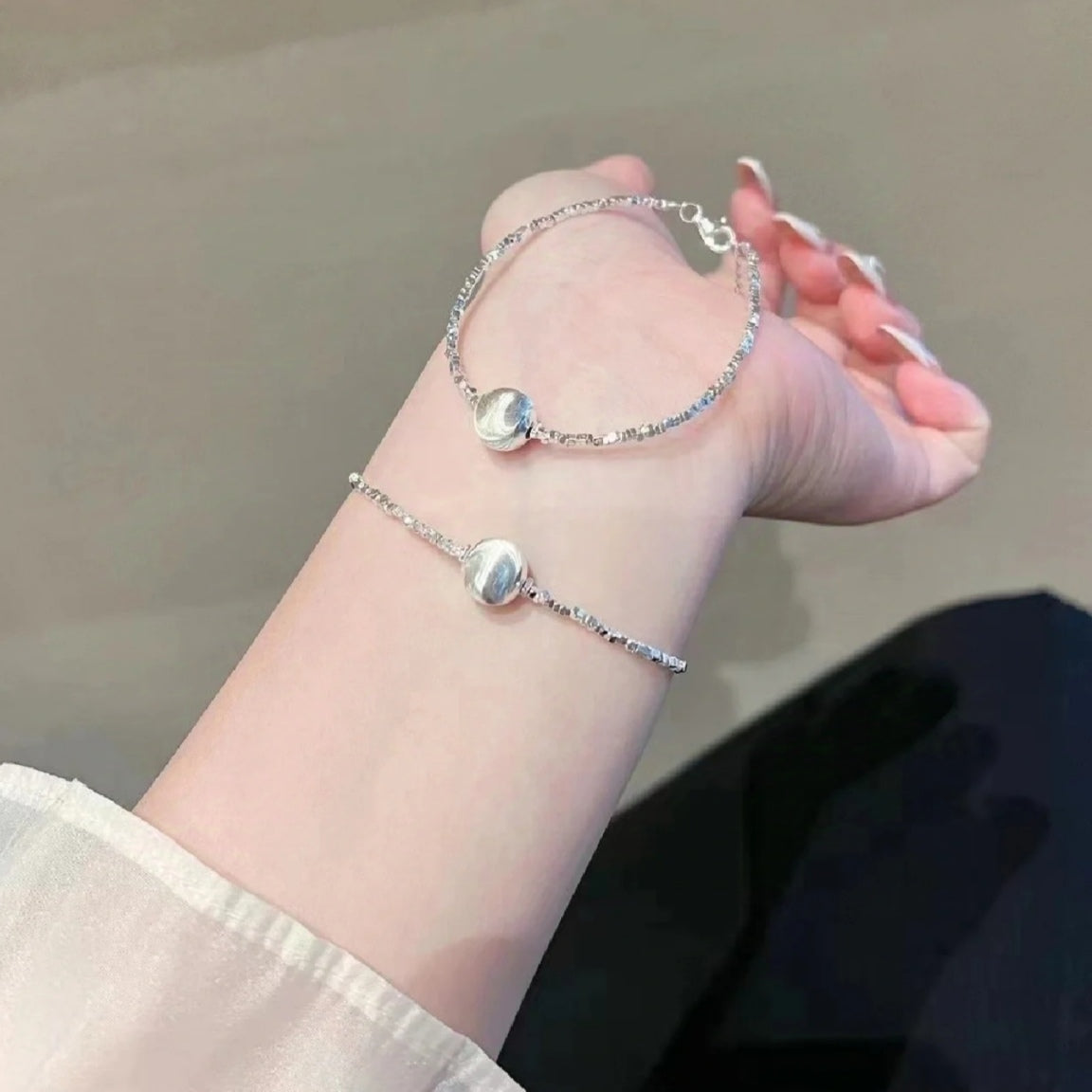 1Pc S999 Pure Silver Cat Eye Broken Bead Bracelet, Minimalist Elegant Style, Perfect For Daily Wear & Gifting