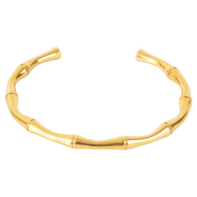 New Open C-Shaped Bamboo-Texture Titanium Steel Bracelet