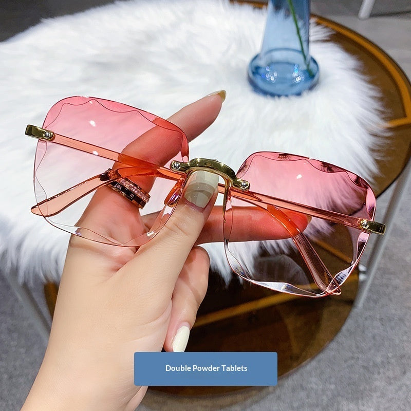 Womens Frameless Trimmed Trendy UV-Protective Glasses