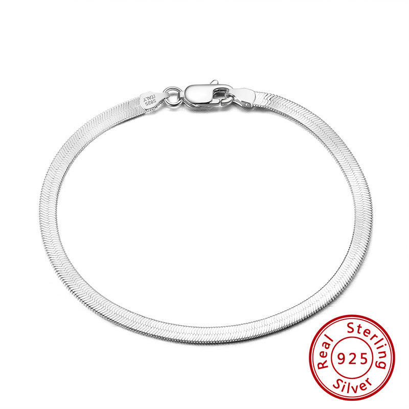 Sterling Silver Blade Flat Snake Bone Bracelet