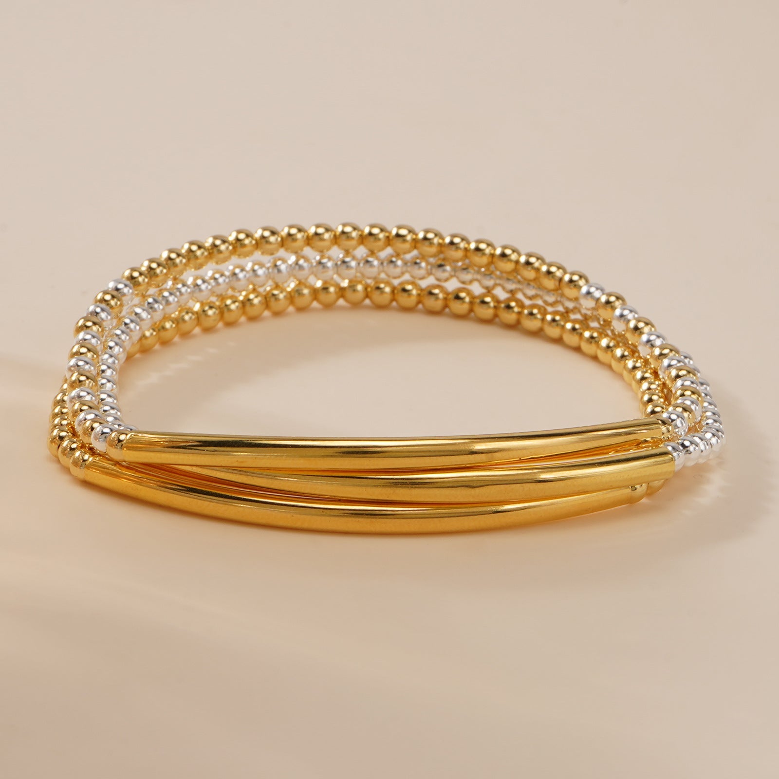 Metal Bead Bracelet With Contrasting Color Patchwork