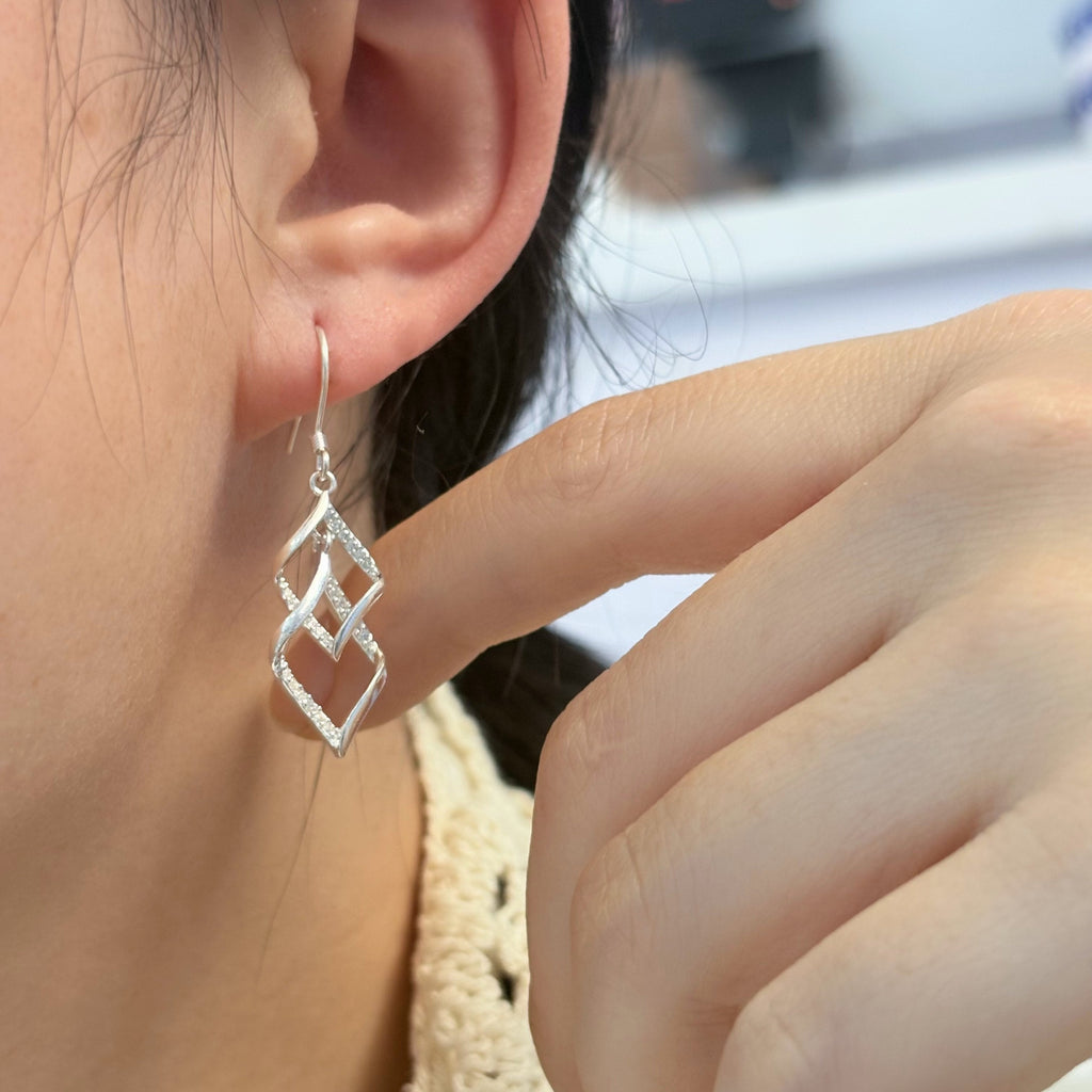 1 Pair 999 Sterling Silver Geometric Diamond Zircon Drop Earrings, Minimalist & Elegant, Perfect For Daily, Party & Dating, Ideal Valentine's Gift