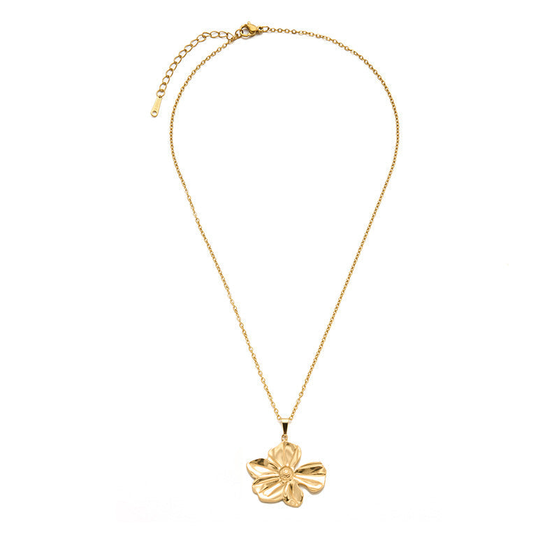 Stainless Steel Necklace With 18K Gold-Plated Leaf And Flower Pendant For Women