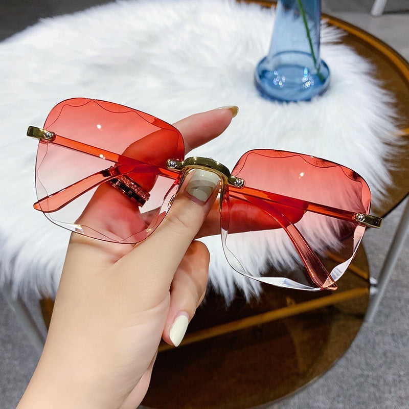 Womens Frameless Trimmed Trendy UV-Protective Glasses
