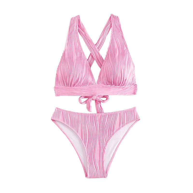 Womens Solid-Color Halterneck Strappy Two-Piece Swimsuit Sexy Womens Bikini