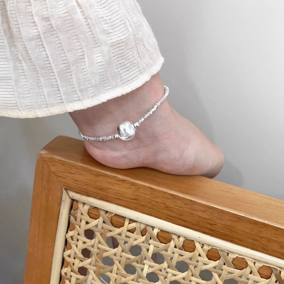 1Pc S999 Pure Silver Cat Eye Broken Bead Bracelet, Minimalist Elegant Style, Perfect For Daily Wear & Gifting