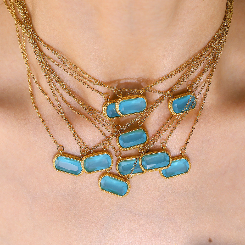 Oval Versatile Necklace For Women Square Pendant With Inlay