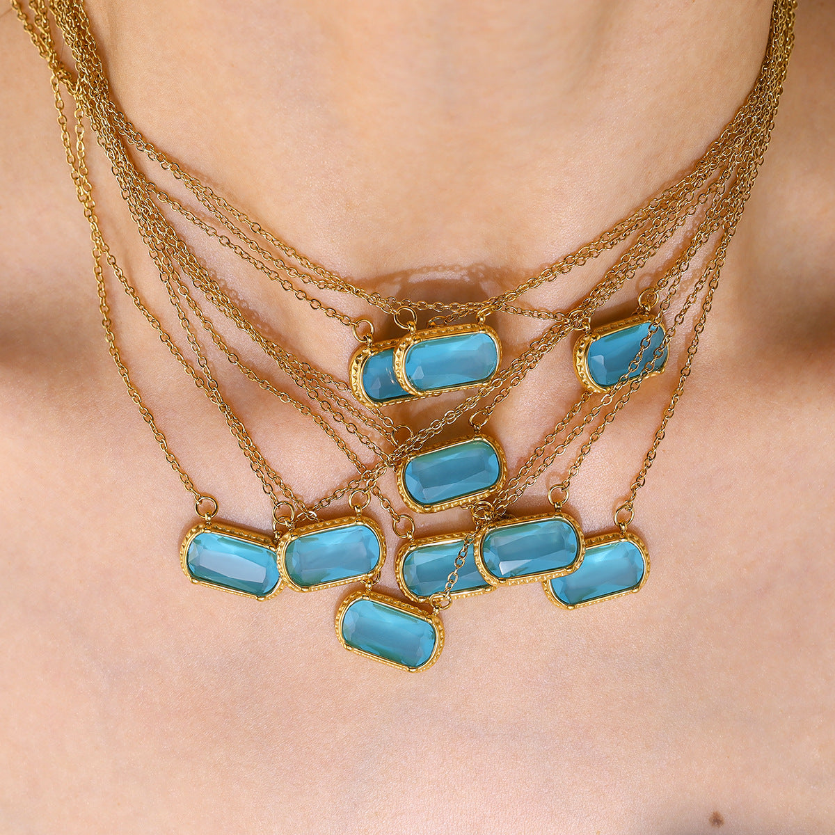 Oval Versatile Necklace For Women Square Pendant With Inlay