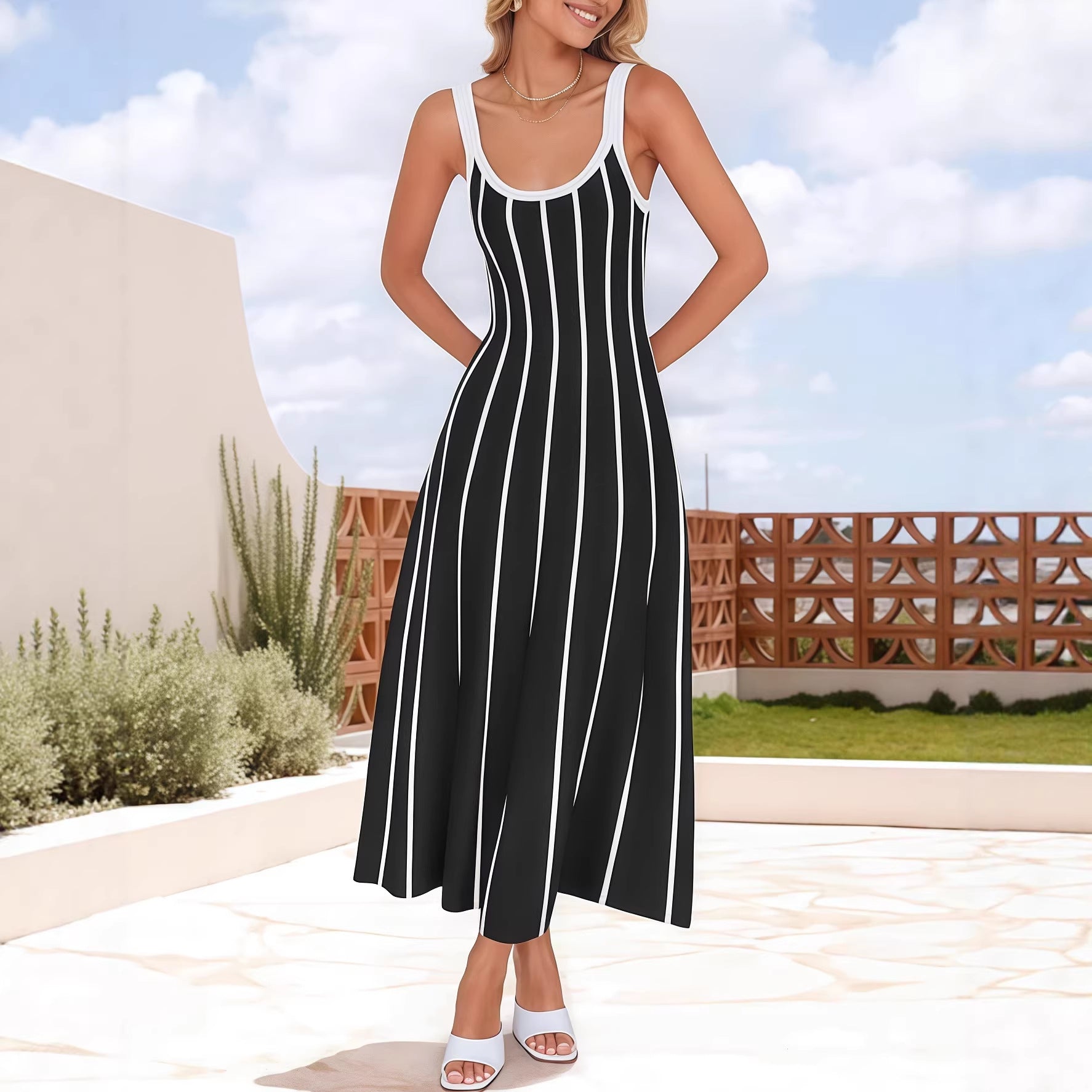 Womens Striped Slip Dress