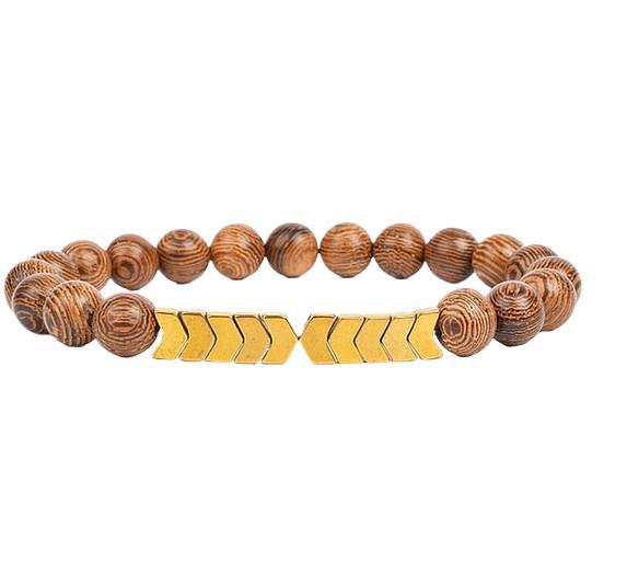 8mm Chicken Wing Wood Grain Black Tourmaline Arrowhead Yoga Bracelet