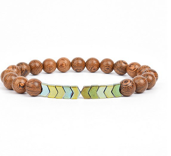 8mm Chicken Wing Wood Grain Black Tourmaline Arrowhead Yoga Bracelet