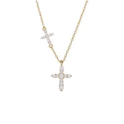 Full Diamond Double Cross Necklace For Women