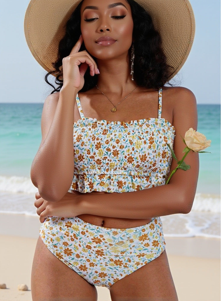 Womens Elastic Pleated Swimwear