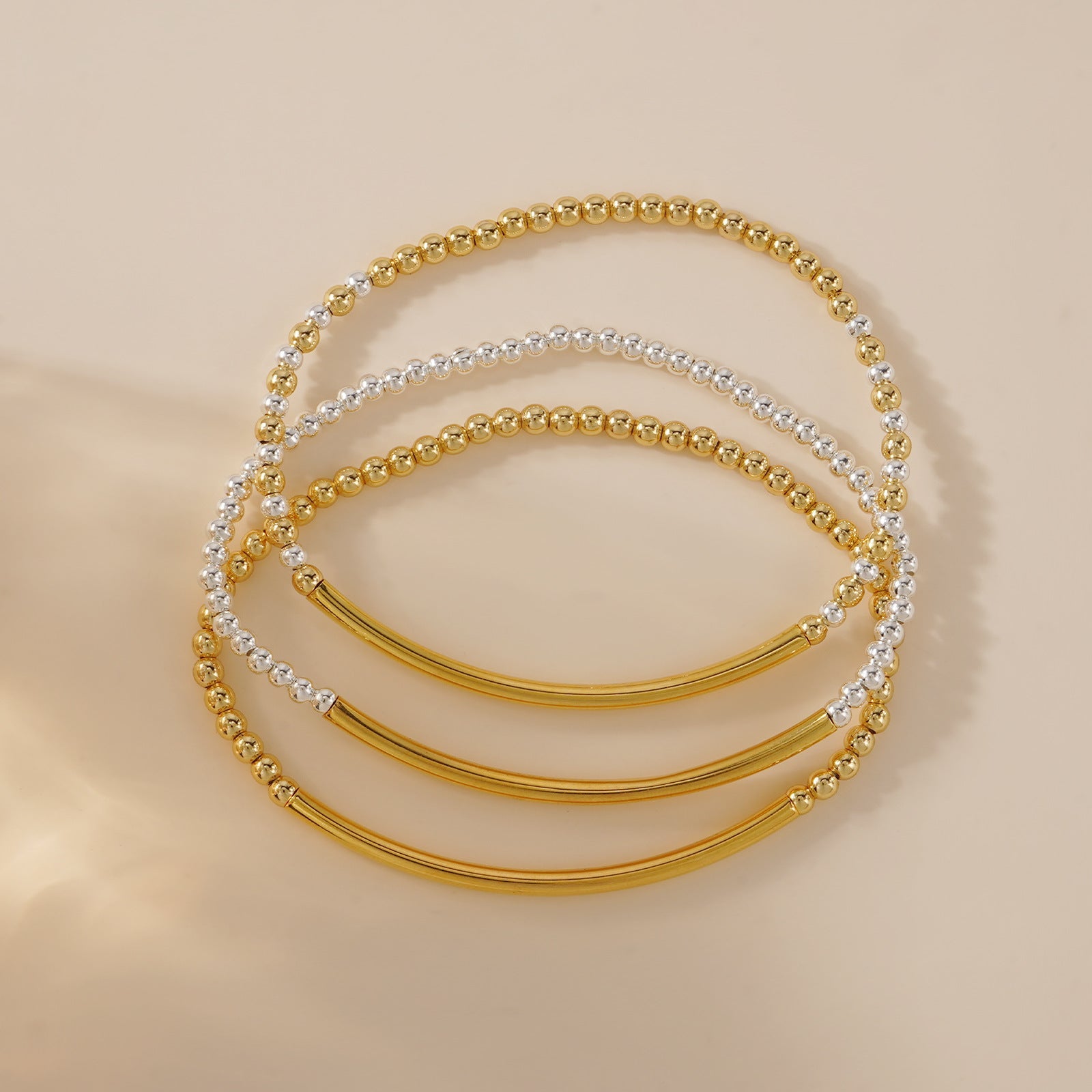Metal Bead Bracelet With Contrasting Color Patchwork