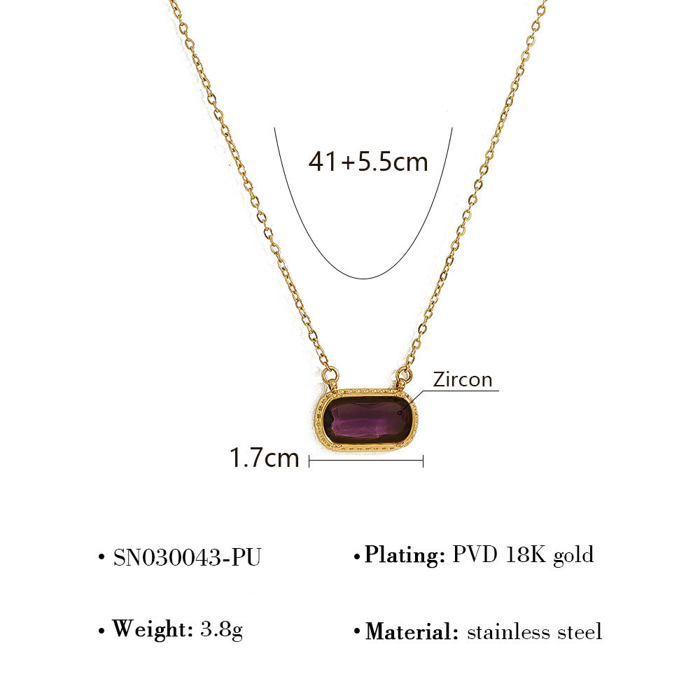 Oval Versatile Necklace For Women Square Pendant With Inlay