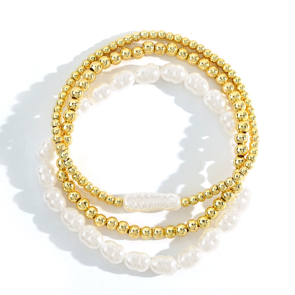 Niche Designer-style Pearl And Gold-bead Bracelet