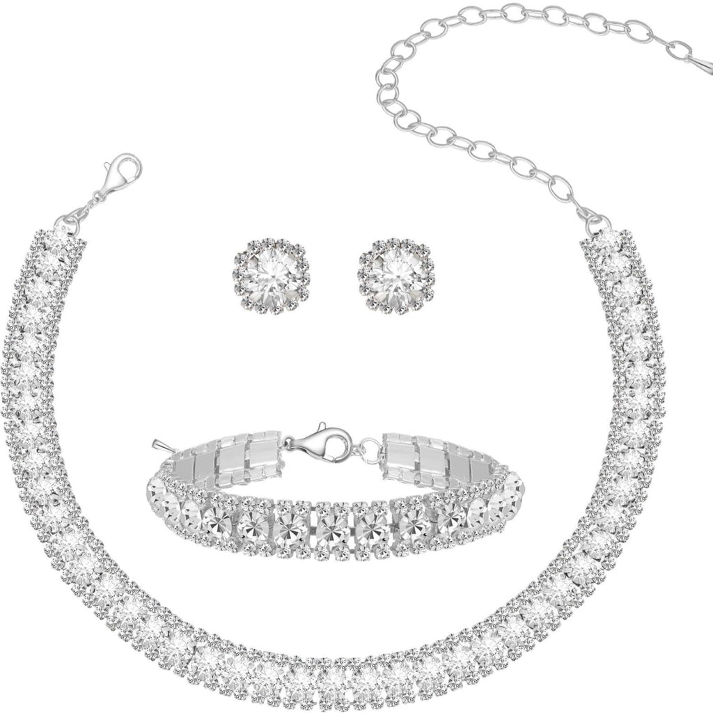 Diamond-Encrusted Sparkling Fashionable Office Lady Full-Covered Diamond Light-Luxury Necklace Set