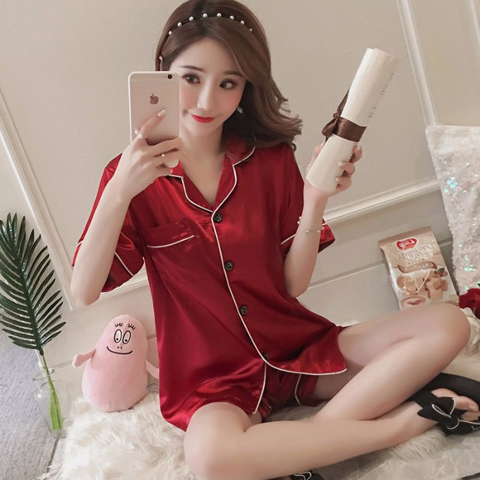 Women's Satin Stretch Pajama Short-Sleeve Set