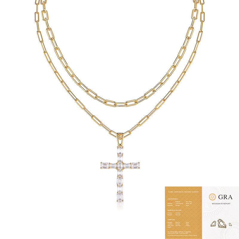 S925 Silver Moissanite Twin Light Luxury Minority Necklace Accessories For Women