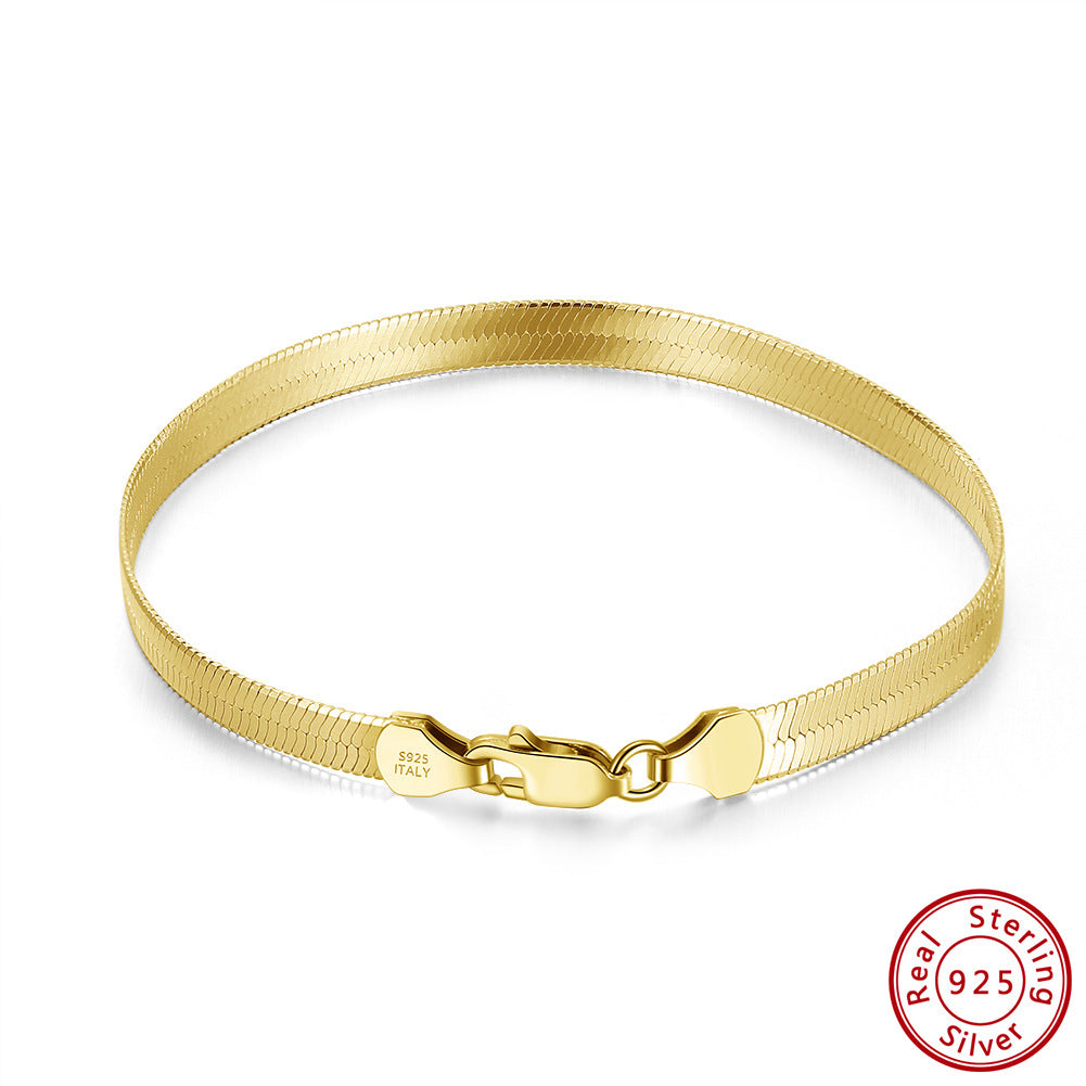 Sterling Silver Blade Flat Snake Bone Bracelet