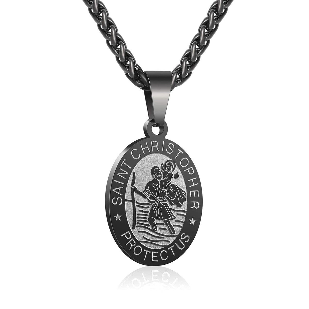 Double-Sided Portrait Medal Cross Stainless Steel Pendant Necklace For Men And Women