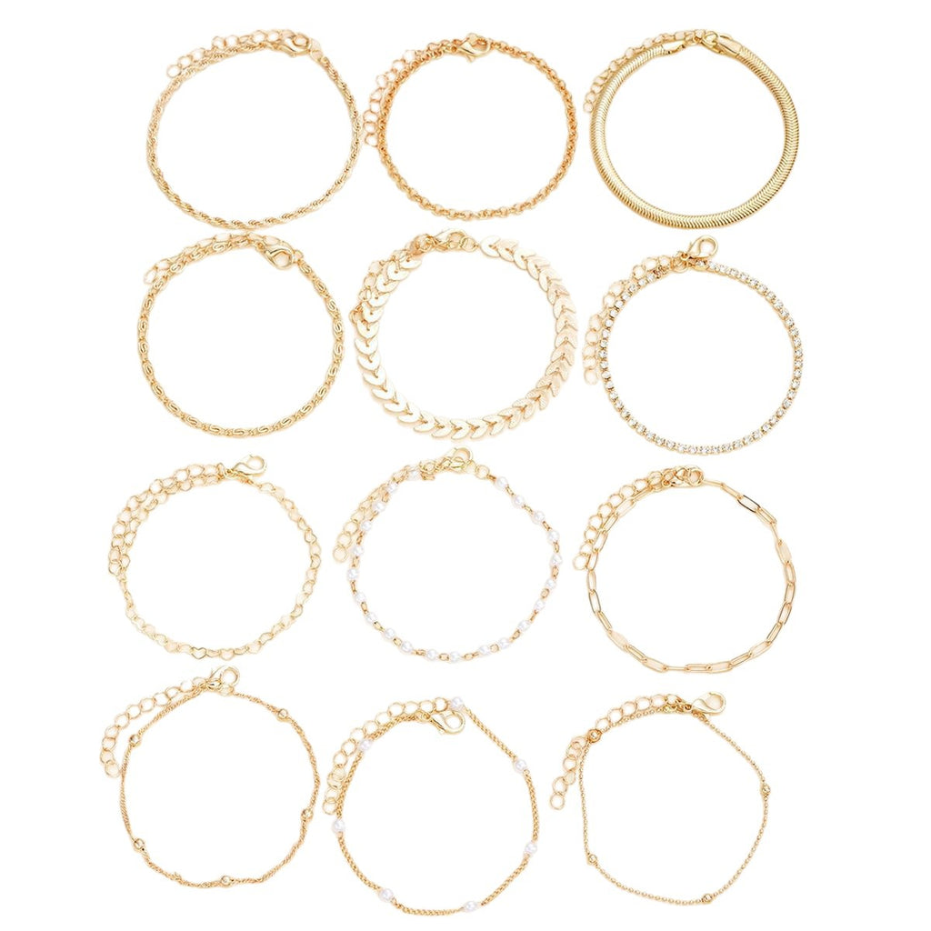 European And American Style Exquisite Beaded Chain Simple Fashionable 12-Piece Bracelet Set For Women