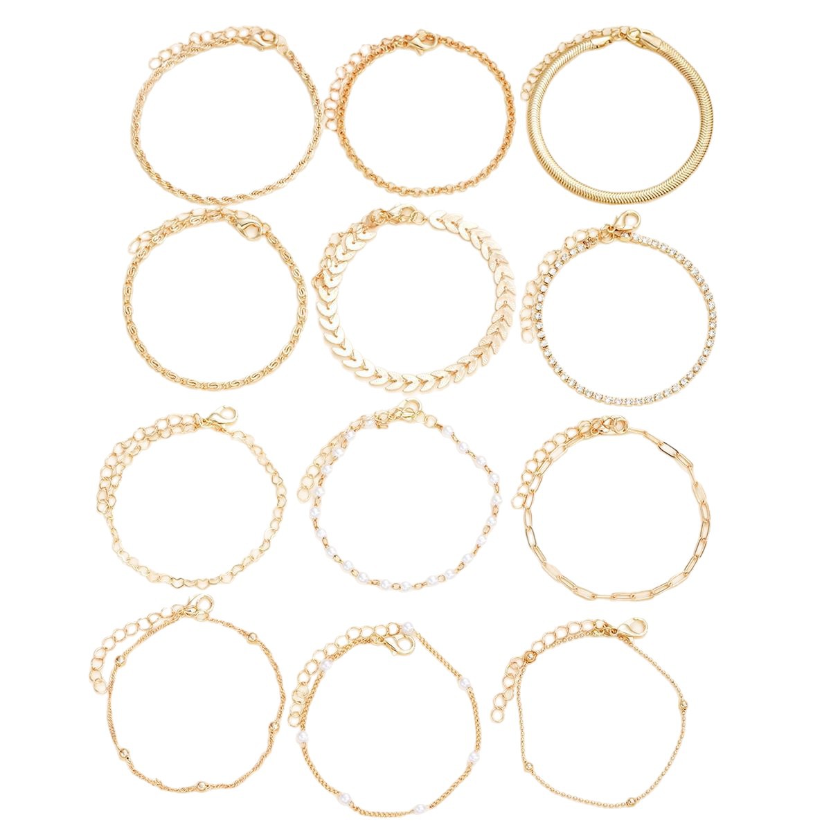 European And American Style Exquisite Beaded Chain Simple Fashionable 12-Piece Bracelet Set For Women