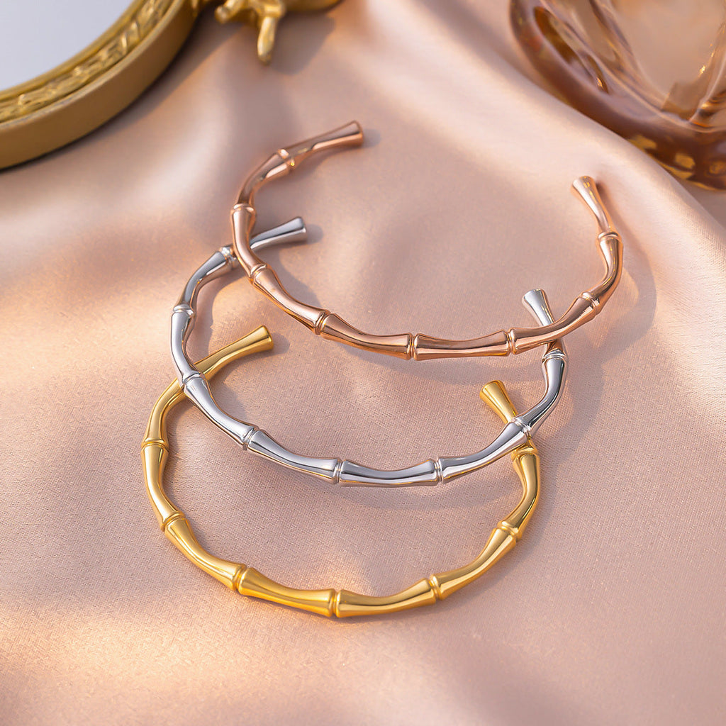 New Open C-Shaped Bamboo-Texture Titanium Steel Bracelet