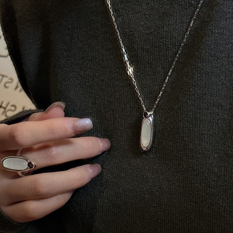 S925 Sterling Silver Niche Design Waterdrop-Shaped Agate Necklace
