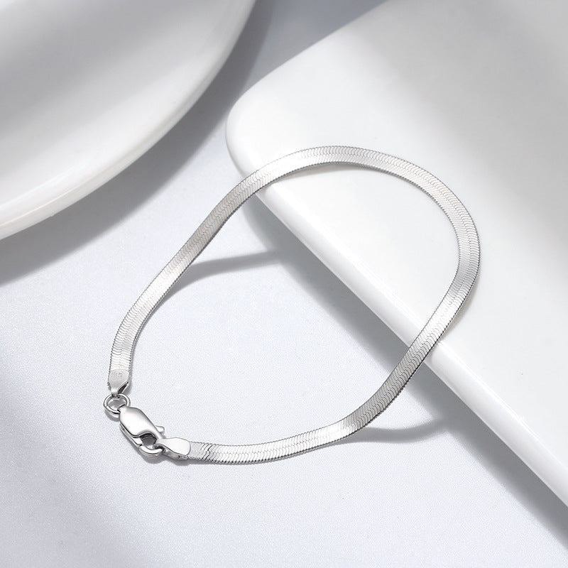 Sterling Silver Blade Flat Snake Bone Bracelet