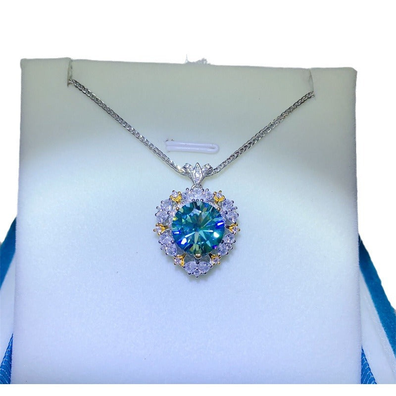 Green Moissanite Pendant S925 Sterling Silver Necklace