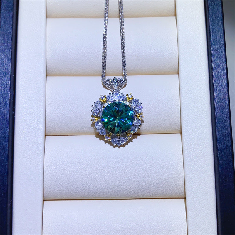Green Moissanite Pendant S925 Sterling Silver Necklace