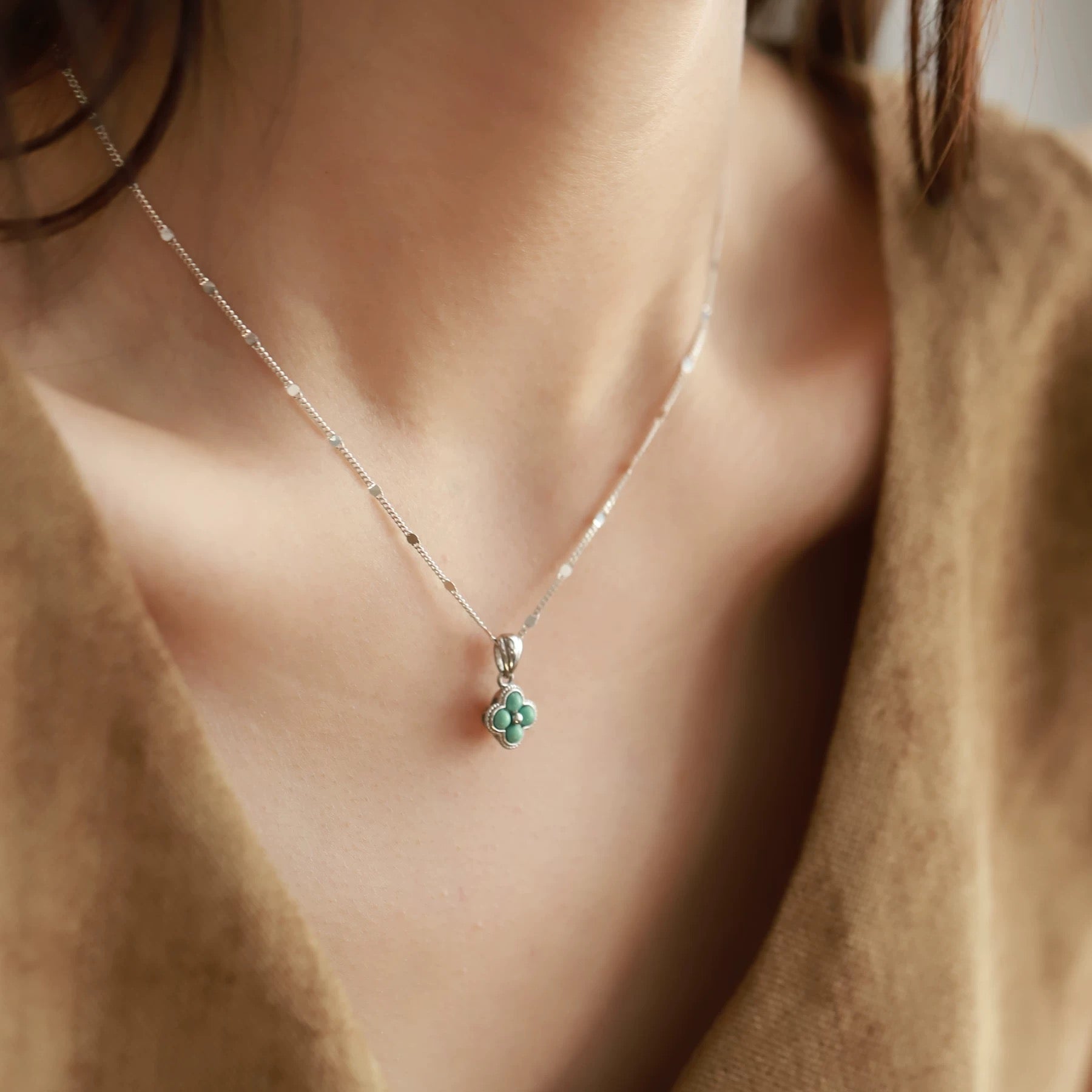 1 Piece 999 Sterling Silver Turquoise Clover Necklace, Fresh & Elegant, Perfect For Daily, Dating & Gifting, Ideal Valentine's Gift
