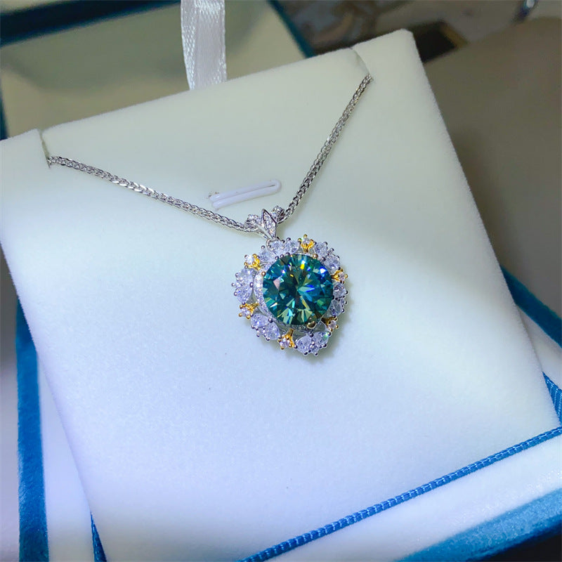 Green Moissanite Pendant S925 Sterling Silver Necklace