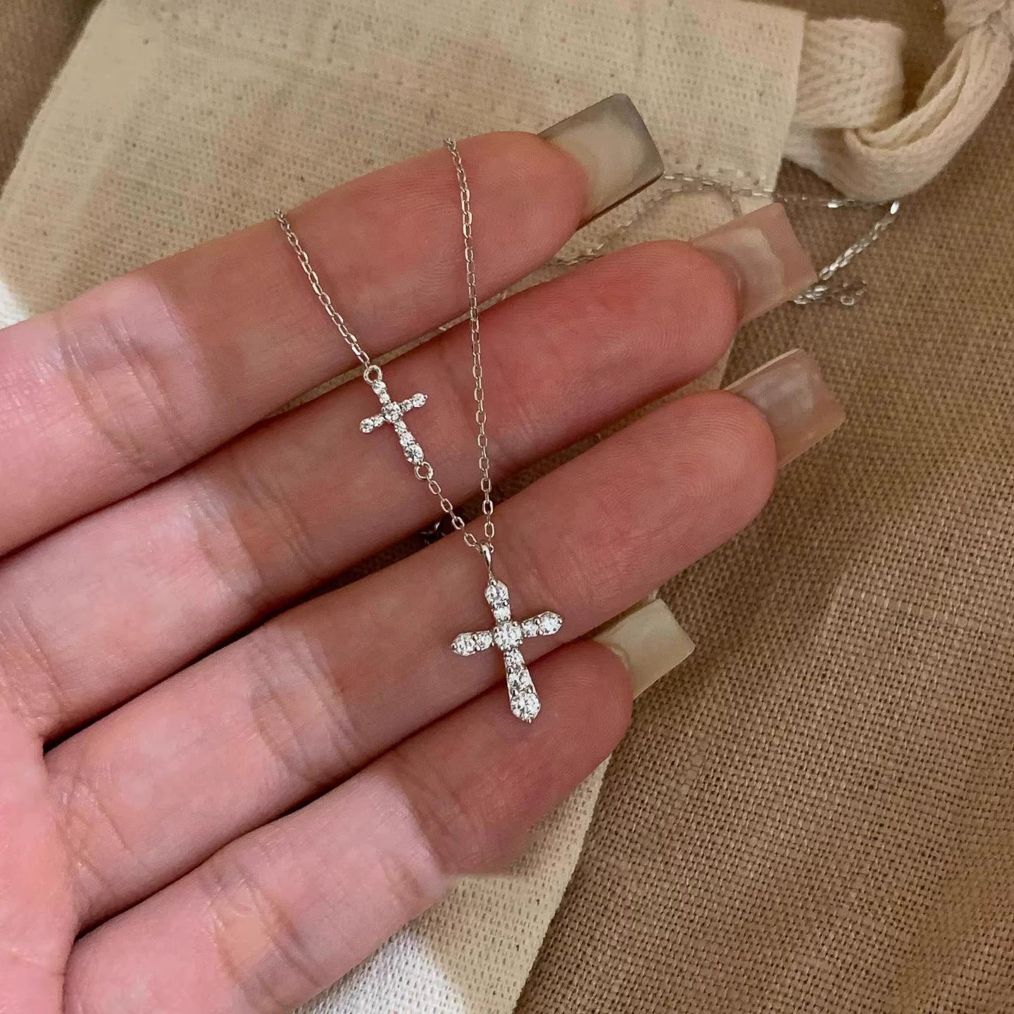 Full Diamond Double Cross Necklace For Women