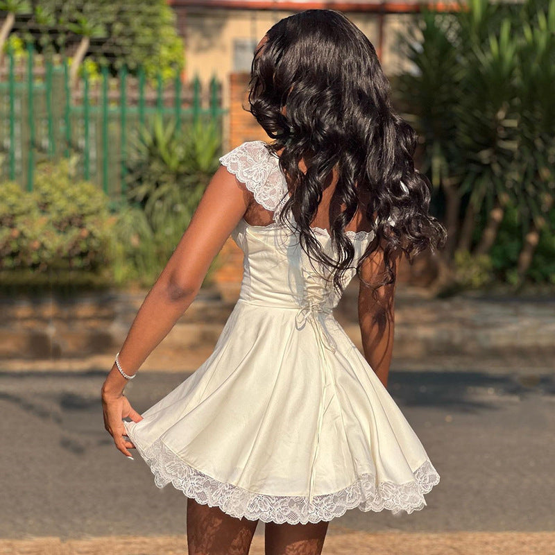 Autumn Fashion Lace-up Backless Frilly Skirt