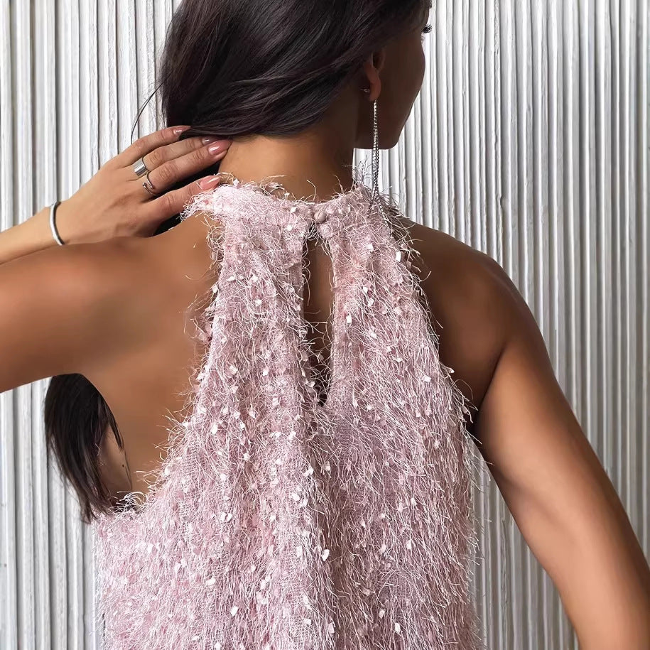 Womens Backless Tassel Dress