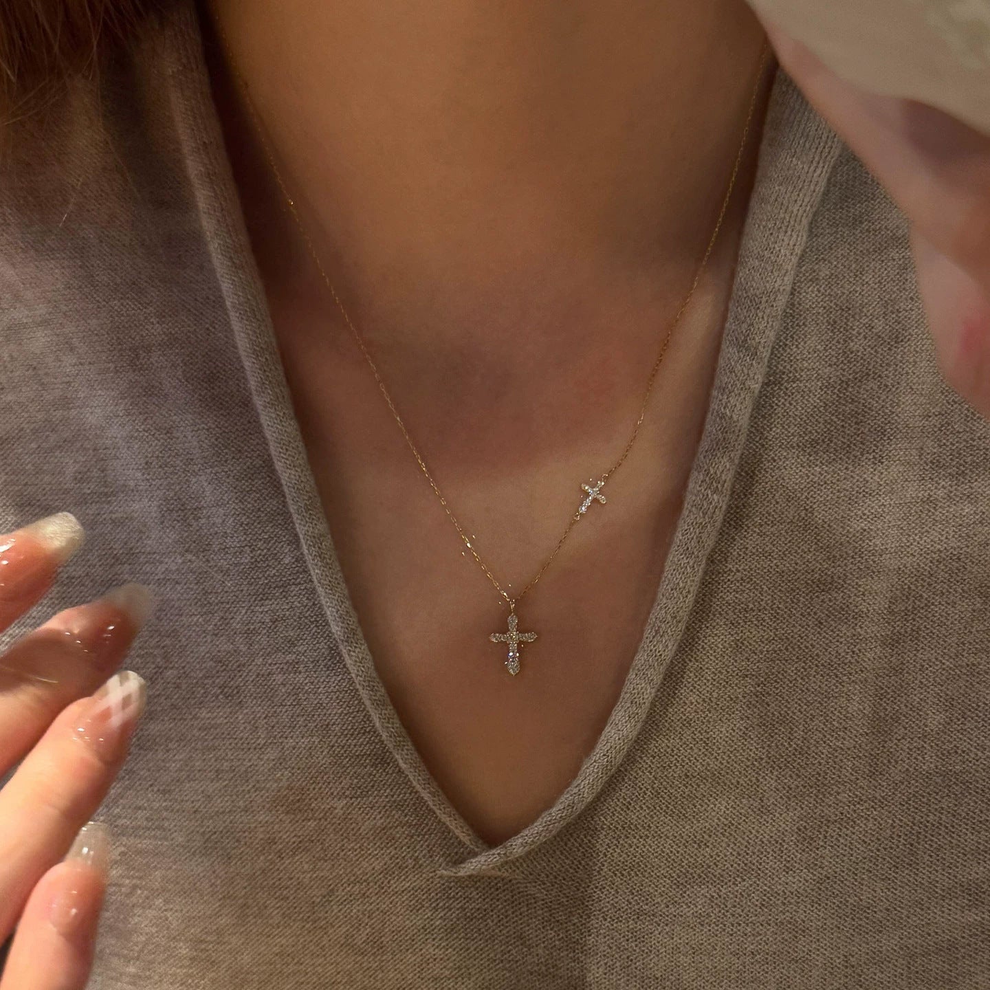 Full Diamond Double Cross Necklace For Women