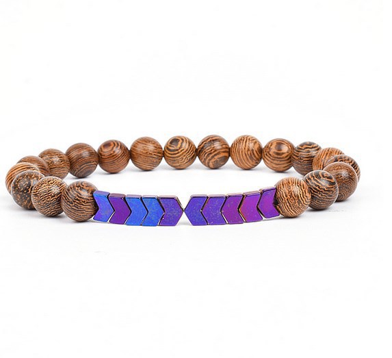8mm Chicken Wing Wood Grain Black Tourmaline Arrowhead Yoga Bracelet