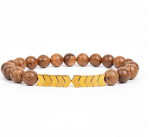 8mm Chicken Wing Wood Grain Black Tourmaline Arrowhead Yoga Bracelet