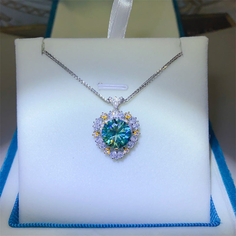 Green Moissanite Pendant S925 Sterling Silver Necklace