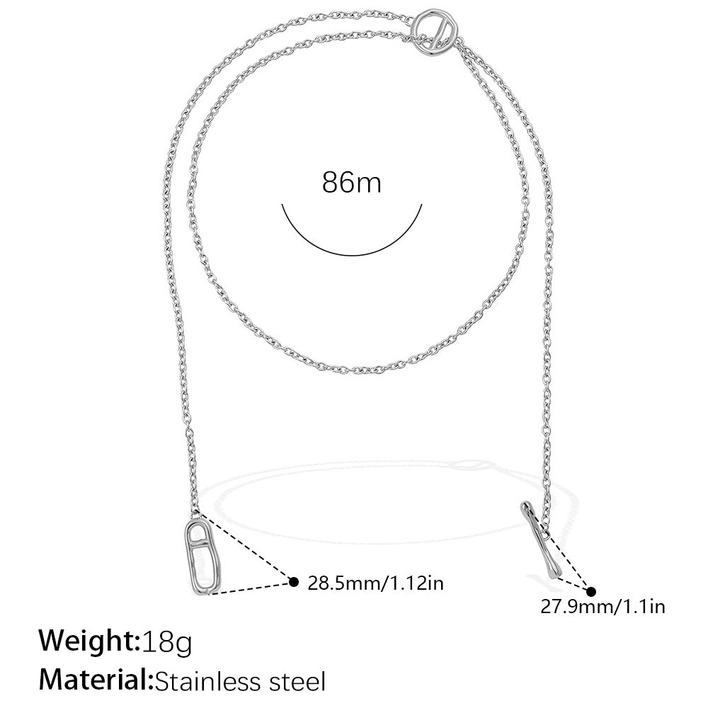 Japanese Style Minimalist Long Sweater Chain Necklace, Stainless Steel Pig Nose Pendant With OT Clasp, Fashion Simple Jewelry