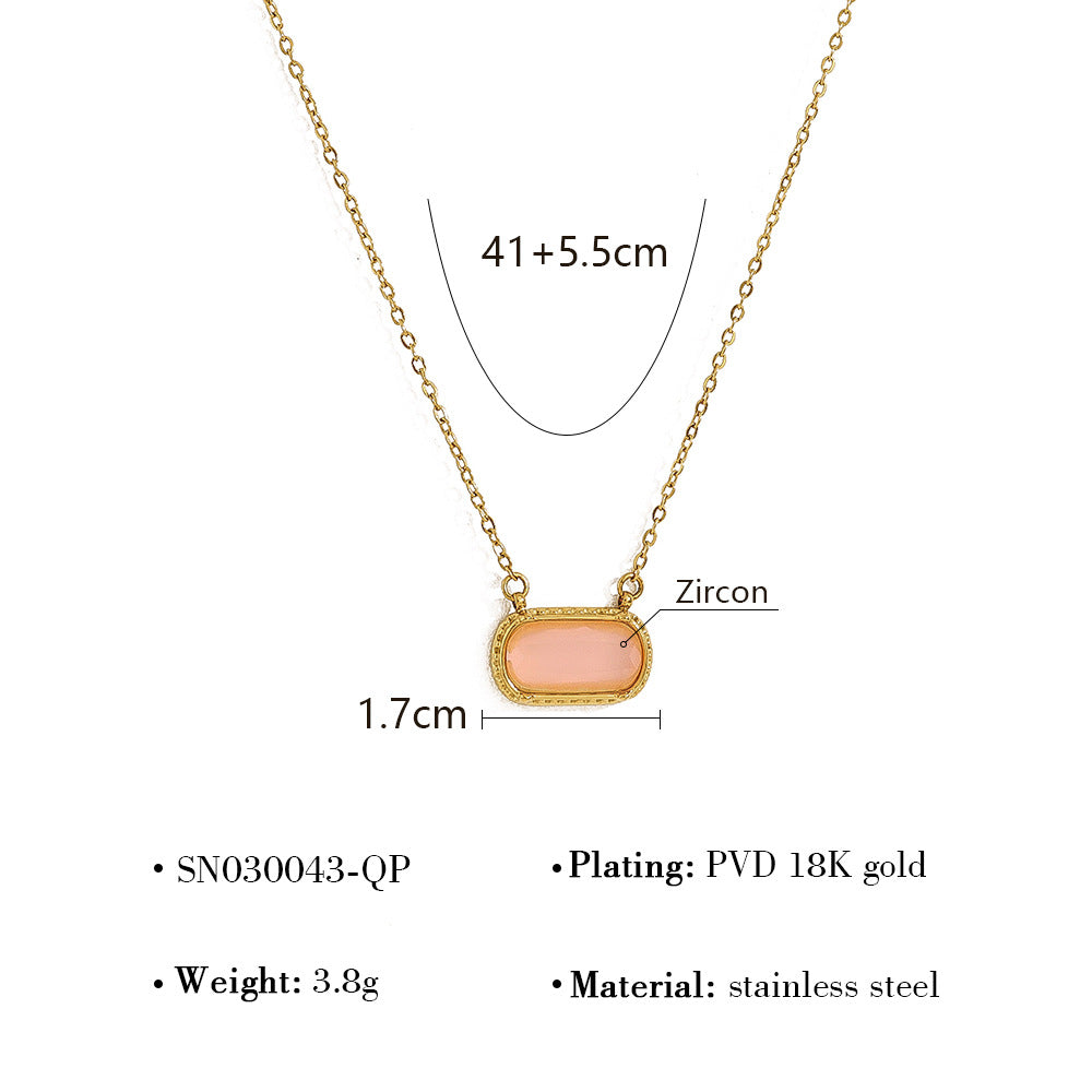 Oval Versatile Necklace For Women Square Pendant With Inlay